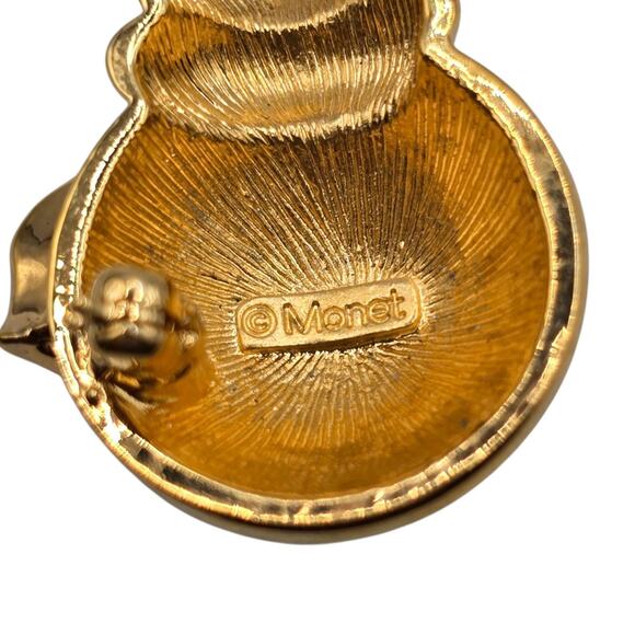 Monet Snowman Brooch Pin Gold Tone Enamel Scarf Blue Eyes Holiday Jewelry Gift - Picture 5 of 11